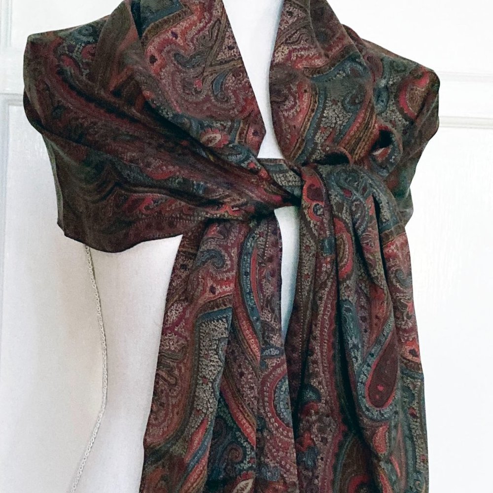 Vintage Ralph Lauren Long Paisley Oblong Silk Scarf  74 L X 22 W New, Never Worn